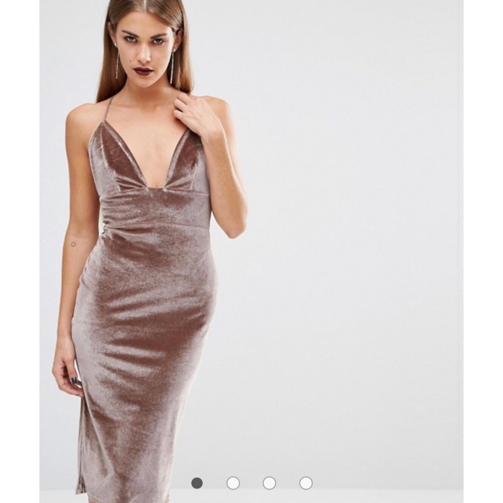 Boohoo Plunge Neck Velvet Midi Dress